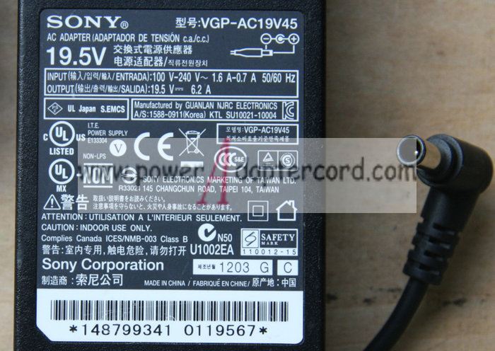 *Brand NEW*POWER SUPPLY SONY VGP-AC19V45 19V46 19.5V 6.2A (120W) AC DC Adapter